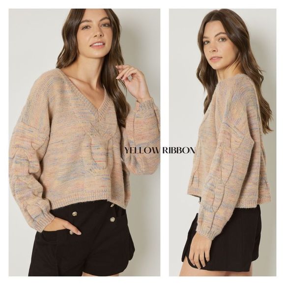 NEW Multi-color Cable Knit Cropped Sweater - Picture 2 of 5